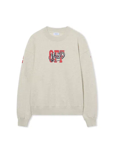 Off-white Off College Oversized Crewneck In Grey Melange High Risk Red