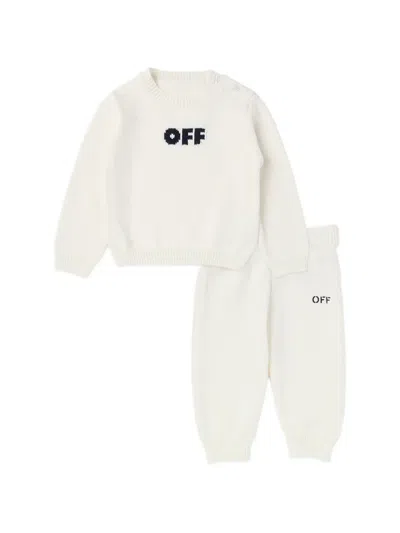 Off-white Babies' Off Knitted Trousers Set In White
