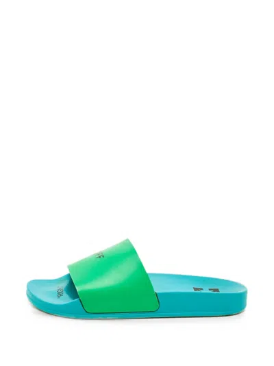 Pre-owned Off-white Off Pool Slides In Green