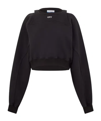 Off-white Logo Cropped Cotton Sweatshirt In Black