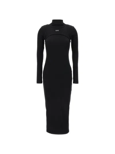 Off-white Off Stamp Cut-out Midi Dress In Black