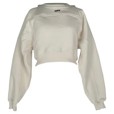 Pre-owned Off-white Off Stamp Logo Cropped Sweatshirt In White Cotton