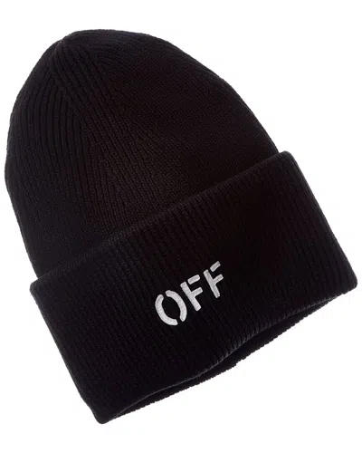 Off-white Off Stamp Loose Knit Cashmere-blend Beanie In Black