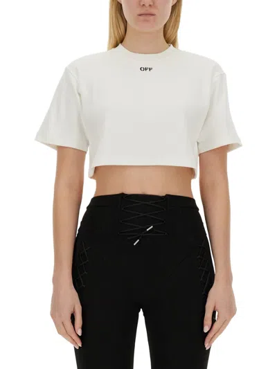 Off-white Crew Neck Boxy Cropped T-shirt In White