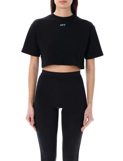 Off-white Off Stamp Ribbed Cropped T-shirt For Women In Black