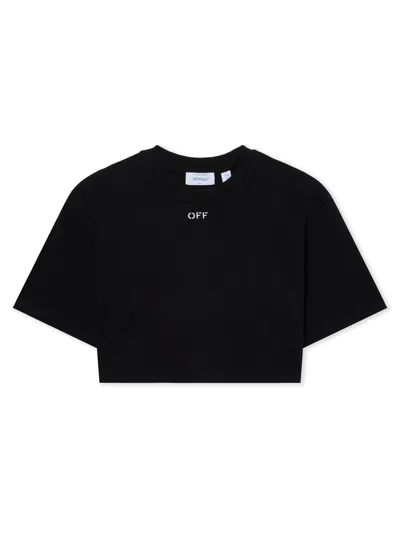 Off-white Off Stamp Rib Cropped Tee In Black-white