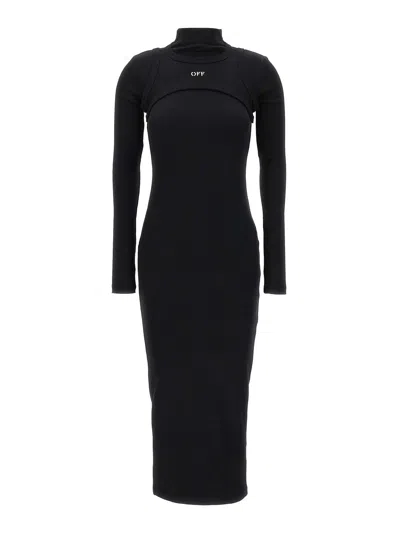 Off-white Embroidered Logo Stretch Cotton Dress In Black