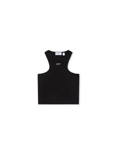 Off-white Off Stamp Rib Rowing Top In Black-white