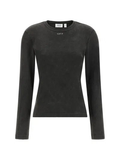 Off-white Logo-embroidered Ribbed Cotton T-shirt In Black