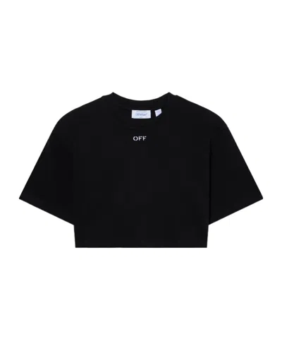 Off-white Off Stamp Ribbed Cropped T-shirt In Black