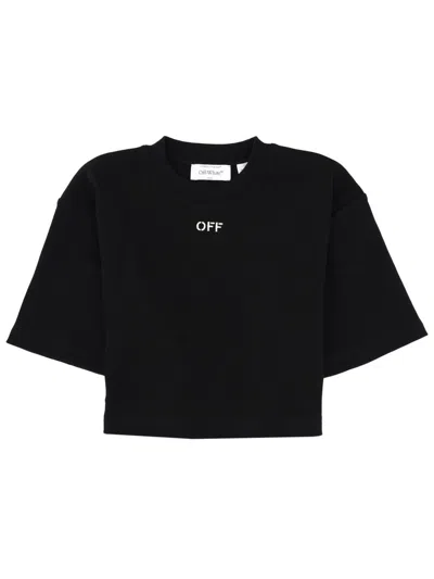 Off-white Off Stamp Ribbed Cropped T-shirt For Women In Black