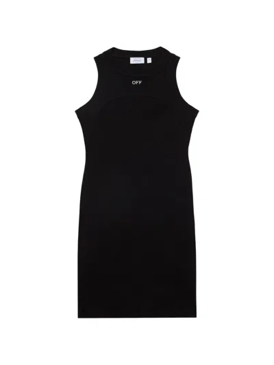 Off-white Off Stamp Ribbed Round-neck Mini Dress In Black