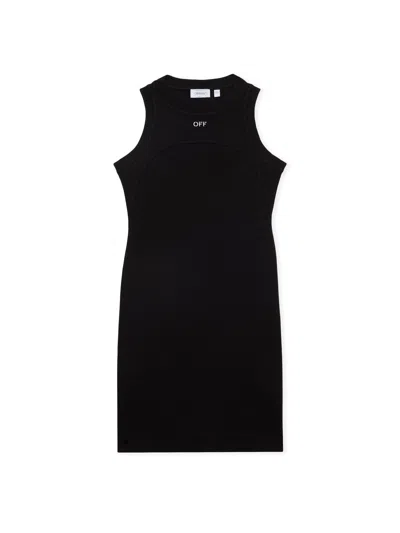 Off-white Off Stamp Ribbed Round-neck Mini Dress In Black-white