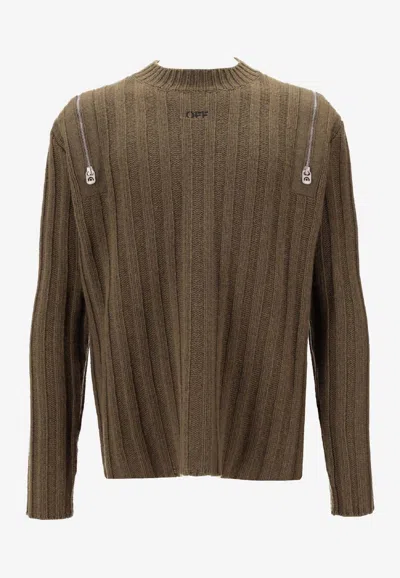 Off-white Brown Crew Neck Sweaters