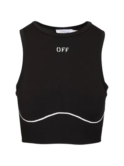 Off-white Off Stamp Seamless Crop Top In Black