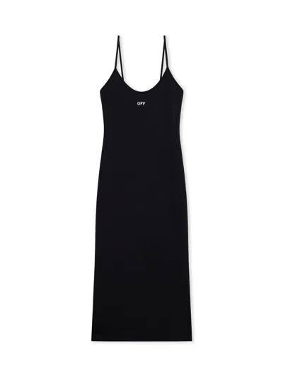 Off-white Off Stamp Sleek Midi Dress In Black-white