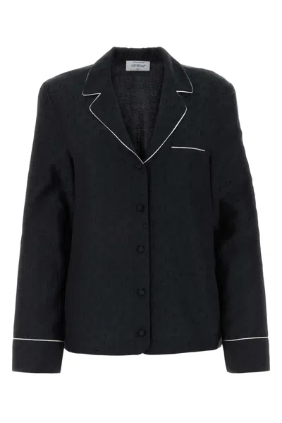 Off-white Logo-jacquard Silk Blouse In Black
