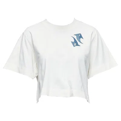 Pre-owned Off-white Off White Cream Cotton Blue Embroidered Logo Crop Tshirt Xs