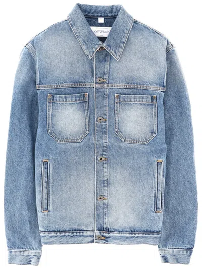 Off-white Off White Denim Jacket With Print In Blue