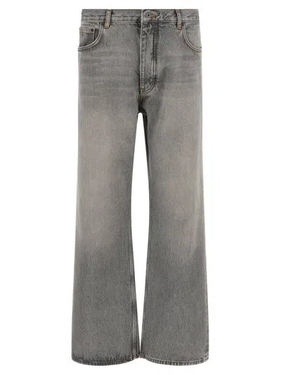 Off-white Off White Distressed Diag Print Jeans In Gray