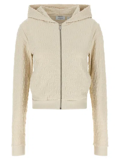 Off-white Off White Embossed Logo Jacquard Terry Hoodie In Neutral