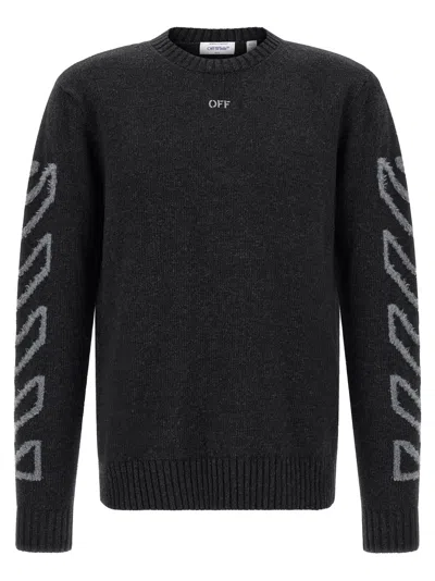 Off-white Off White Intarsia Wool Blend Sweater In Charcoal