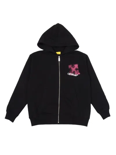 Off-white Kids' Arrow Spray Hoodie Zip Up Black - Fuchsi