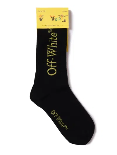 Off-white Off White Kids Bookish Strpes Long Socks Black - Yellow