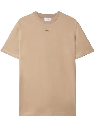 Off-white Off White Logo-embroidered Cotton T-shirt In Brown