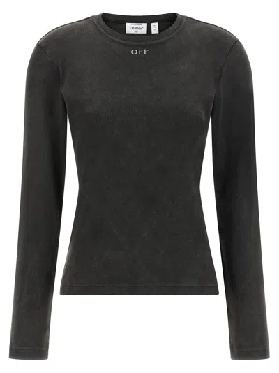 Off-white Slim Fit Long-sleeve Cotton T-shirt With Contrast Logo In Black