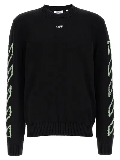 Off-white Off White Logo-embroidered Diagonal-outline Knit Sweater In Black