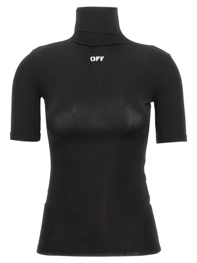 Off-white Off White Logo-embroidered Turtleneck T-shirt In Black