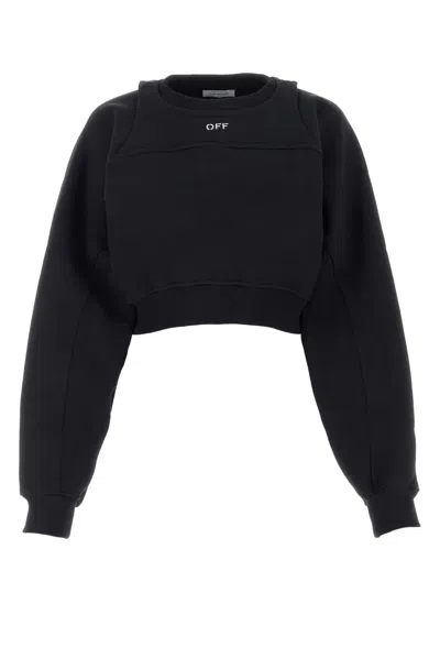 Off-white Logo-embroidered Cropped Cotton Sweatshirt In Black