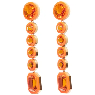 Pre-owned Off-white Off White Neon Orange Gold Logo Jewel Rhinestone Drop Pin Earrings Pair