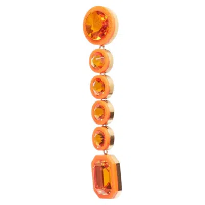 Pre-owned Off-white Off White Neon Orange Gold Logo Jewel Rhinestone Drop Pin Earrings Pair
