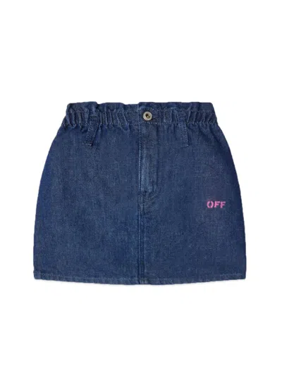 Off-white Mini Denim Skirt With Graphic Print For Girls In Blue