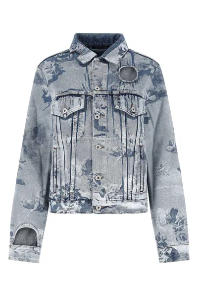 Off-white Off White Printed Denim Jacket In Blue