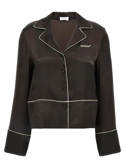 Off-white Off White Silk-blend Pajama Shirt In Brown