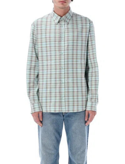 Off-white Check-print Logo-embroidered Shirt In Green