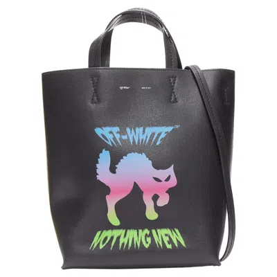 Off-white Off White Virgil Abloh Natural Habitat Black Leather Neon Cat Crossbody Tote Bag