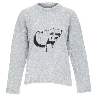 Pre-owned Off-white Off White Virgil Abloh Silver Lurex Graffiti Wide Sweater