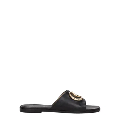 Off-white Leather With Gold-tone Hardware Slider In Black