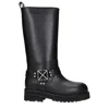 Off-white Woman Boot Black Size 8 Leather In Animal Print