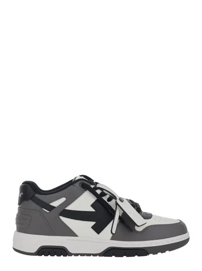 Off-white Off-duty Logo Patch Low-top Leather Sneaker With Contrast Stitching In Gray