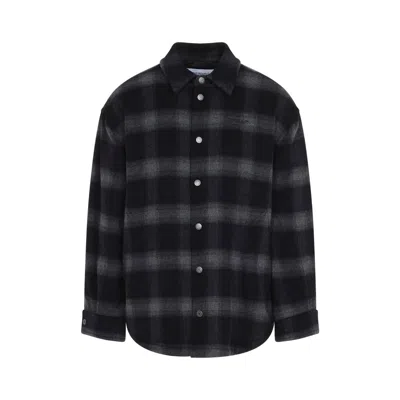 Off-white Flannel Wool Overshirt Coat In Black