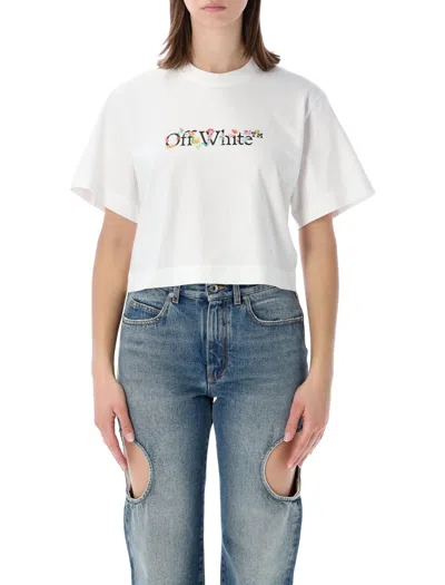 Off-white White Bookish Glowing Flower Cotton T-shirt