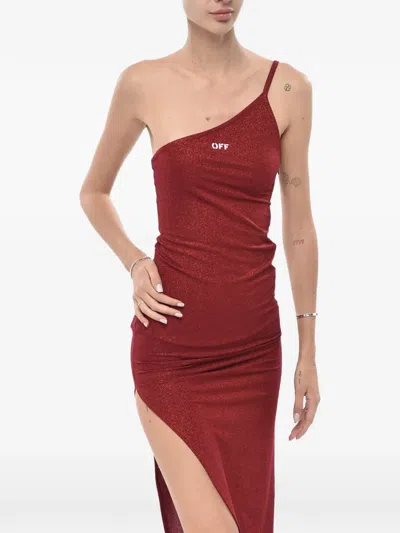 Off-white One-shoulder Logo-print Midi Dress In Red
