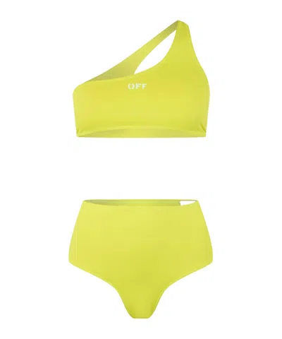Off-white One-shoulder Split Swimsuit In Yellow