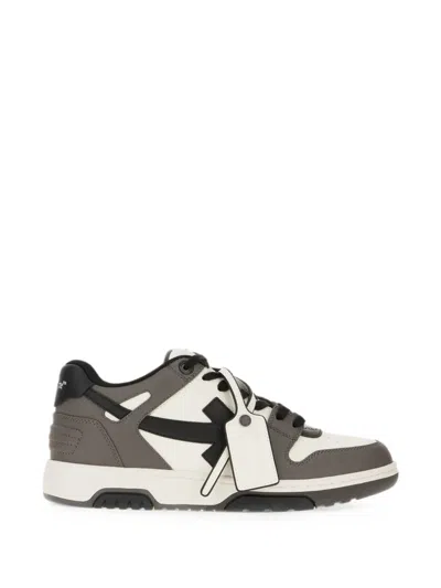 Off-white Out Of Office Grey Low Top Sneakers With Logo Patch On The Tongue And Contrasting Stitching In Leath In Gray