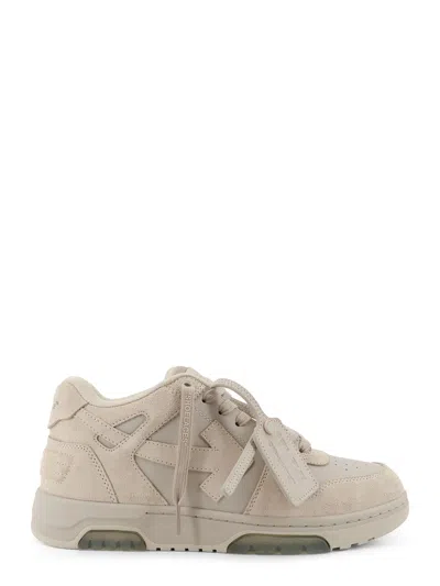 Off-white Out Of Office Suede And Leather Sneakers With Iconic Logo On The Side In Neutral